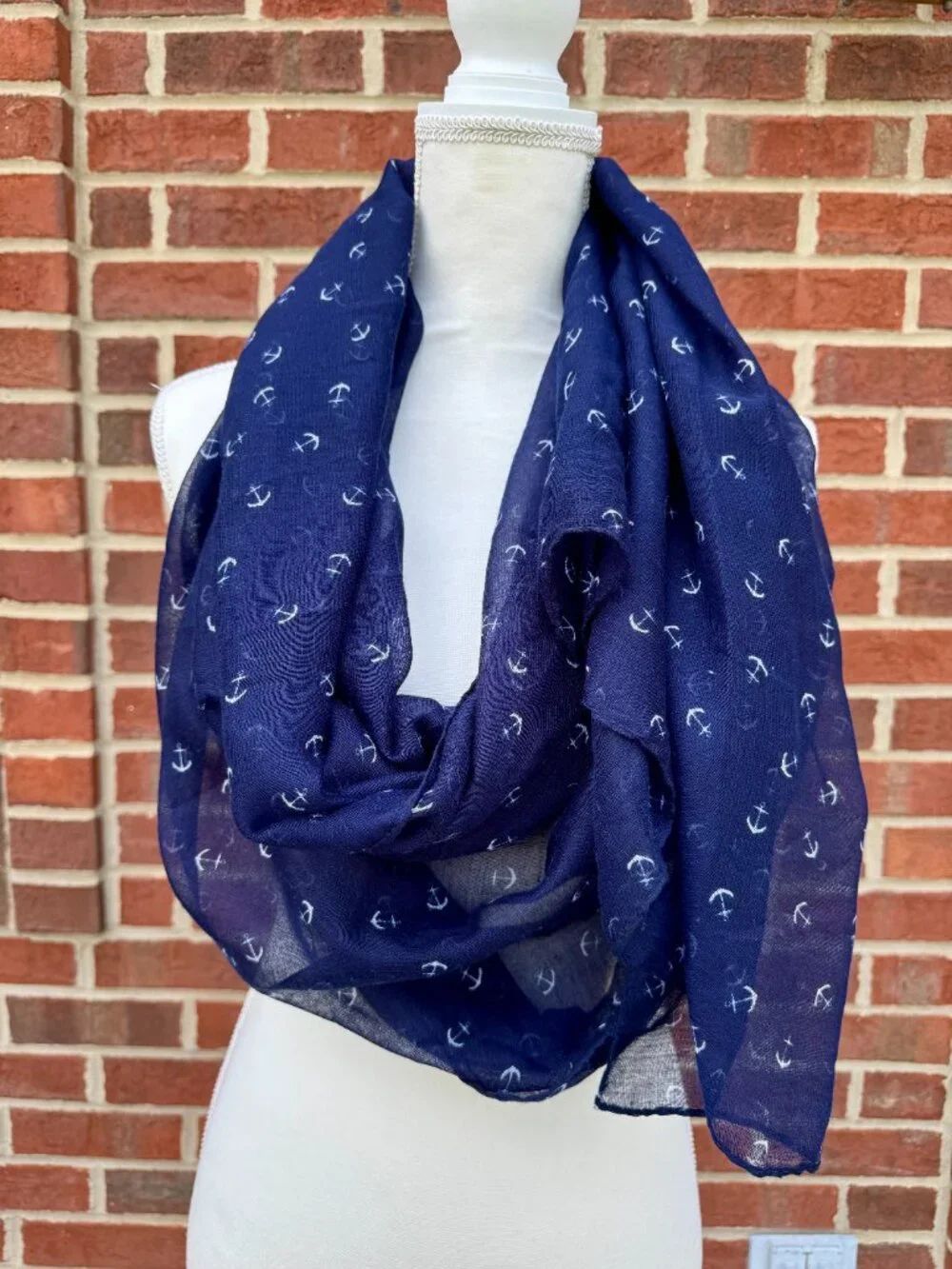 Nautical All Over Anchor Print Sheer Scarf 36x72